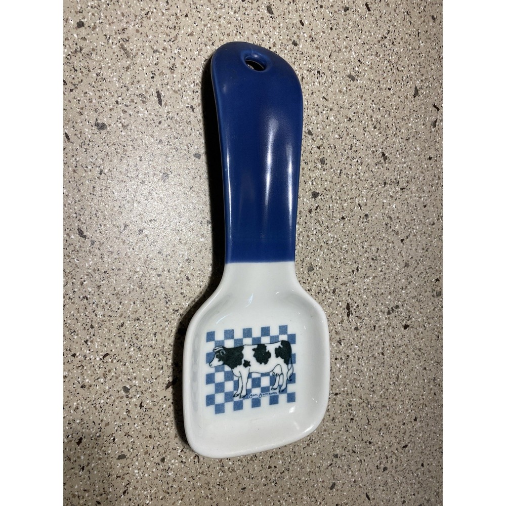 Otagiri Cow & Checkered Country Core Spoon Rest Blue Black White